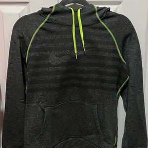 Nike Grey and Neon Green Hoodie Pullover Fleece Therma-Fit Sweater